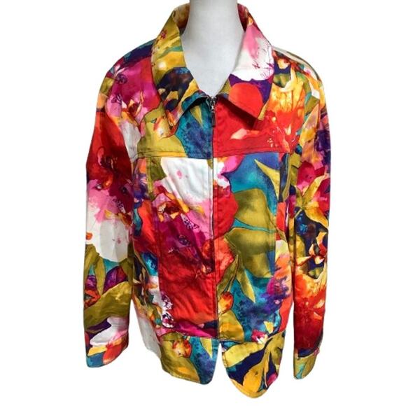 Erin by Erin London Colorful Floral Multicolor Jacket M - Art, Boho, Vibrant - Picture 1 of 7